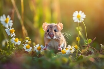 Mouse on grassland created with ai technology