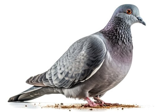 Isolated gray dove on a white background. The pigeon bird. Olivia Olumba. (with clipping path choice). Generative AI