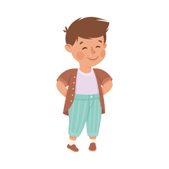 Friendly little boy. Cheerful cute boy dressed casual clothes cartoon vector illustration