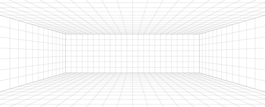 wide empty room interior, perspective view 3d illustration