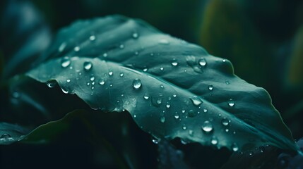 Fototapeta premium Reflection of Environment in Large Water Drop on Plant Leaf