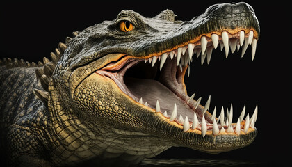 Obraz premium Crocodile with open mouth. Generative AI,