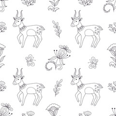 fairy seamless pattern with flowers in folk style