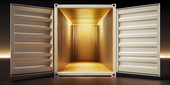 Maritime container with open door in different colors for transporting goods, industry concept, Generative AI