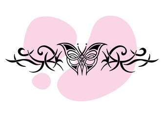 A girl's transferable temporary tattoo.  Celtic butterfly in lineart style and engraving. Pink, delicate