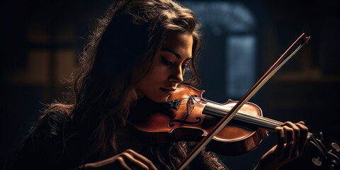 Fototapeta premium Solo Violinist, passionate violinist, lost in the music, playing an emotional piece (created with Generative AI)