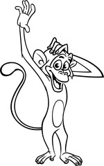 Cartoon funny monkey. Vector illustration of happy monkey chimpanzee outlines for coloring pages book