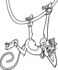 Cartoon funny monkey. Vector illustration of happy monkey chimpanzee outlines for coloring pages book
