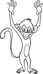 Cartoon funny monkey. Vector illustration of happy monkey chimpanzee outlines for coloring pages book