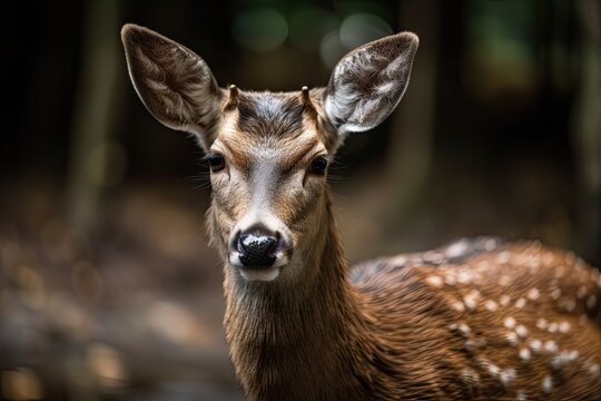 Gorgeous deer with large horns a young deer alone. Generative AI