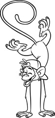 Cartoon funny monkey. Vector illustration of happy monkey chimpanzee outlines for coloring pages book
