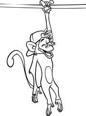 Cartoon funny monkey. Vector illustration of happy monkey chimpanzee outlines for coloring pages book