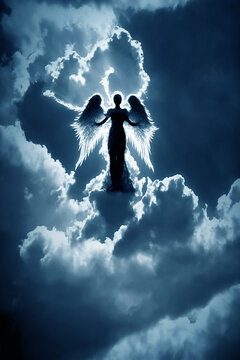 Angel in the sky from the clouds. Generative AI,
