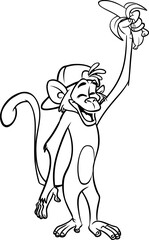 Cartoon funny monkey. Vector illustration of happy monkey chimpanzee outlines for coloring pages book