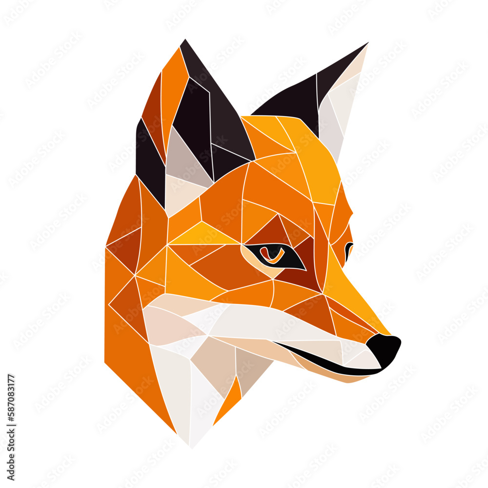 Wall mural Fox logo design. Abstract colorful polygon fox head. Calm fox face. Vector illustration