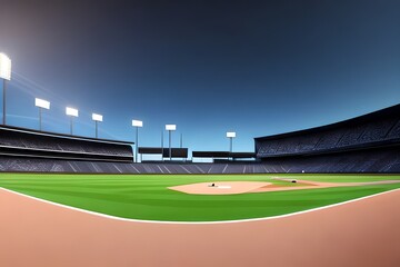 Fototapeta premium Grand baseball stadium field diamond daylight view, modern public sport building 3D render background.