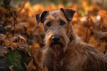 Irish Terrier in autumn. Generative AI