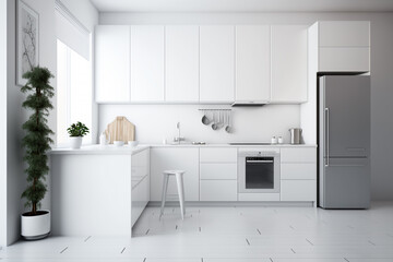 Modern clean white interior kitchen room, Generative AI