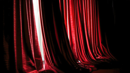 Fototapeta Thick and Heavy Red Textured Curtains, Perfect for Blocking Sunlight and Adding Drama, Generative AI obraz