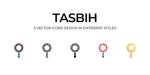 Tasbih Icon Design in Five style with Editable Stroke. Line, Solid, Flat Line, Duo Tone Color, and Color Gradient Line. Suitable for Web Page, Mobile App, UI, UX and GUI design.