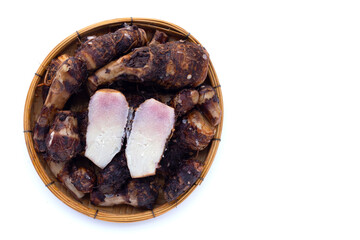 Boiled taro on white background.