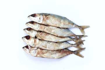 Salted fish on white background.