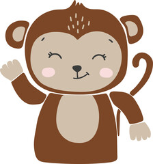 Fototapeta premium Abstract baby monkey vector, boho baby animals, cute animal isolated, adorable monkey for print, vector illustration