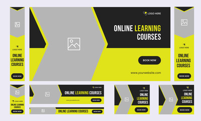 Education set of web banner template design for social media posts, editable vector eps 10 file format