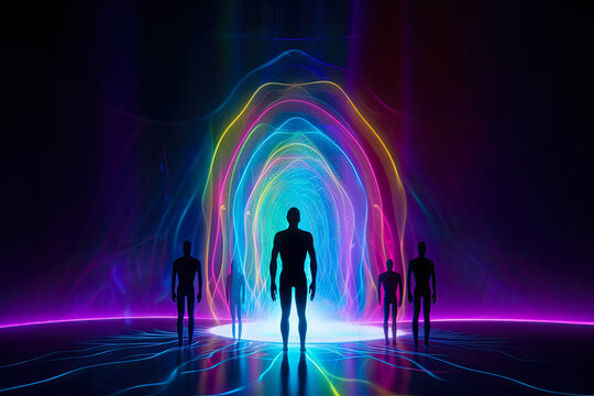 Silhouettes of human astral bodies - concept image for near death experience, spirituality, and meditation - AI Generated