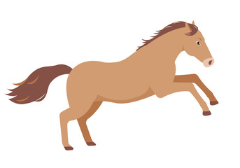 Brown running Horse. Farm domestic animal icon isolated on white background. Vector flat or cartoon illustration.