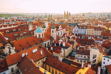 Fototapeta na wymiar Aerial view of Prague old town during sunrise in Czech Republic