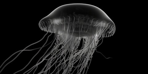 Black and white close up of jellyfish, medusa, dark background, Generative AI