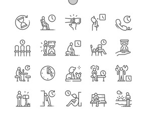 Wait. Angry waiting. Clock, hour, minute. Waiting room. Pixel Perfect Vector Thin Line Icons. Simple Minimal Pictogram