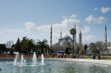 Tourist take photos with blue mosque