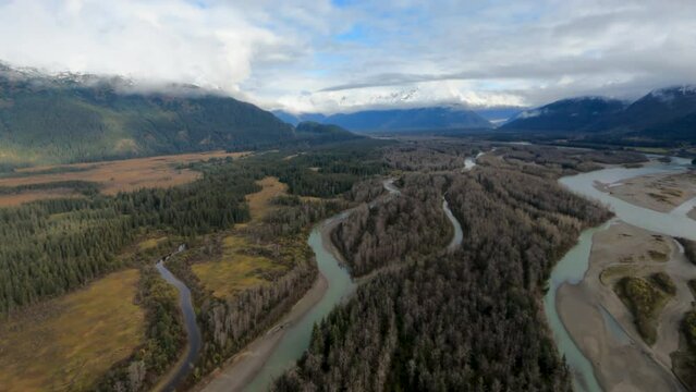 Mesmerizing Aerial Voyage Over Taku River's Serpentine Path, Alaska