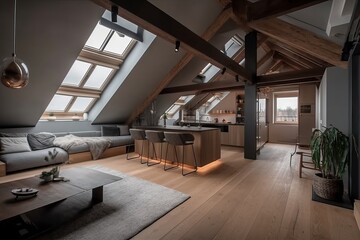 Modern Luxury attic Loft apartment. Generative AI	
