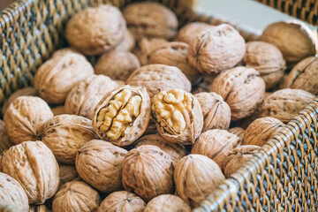 Close up of full-grained walnuts, a traditional Chinese delicacy