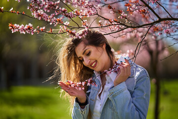 Pakistani young woman in a park, springtime