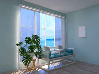 Beautiful room interior 3d render, 3d illustration decoration