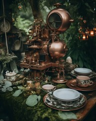 Fototapeta premium Steampunk Tea Machine - Generative AI