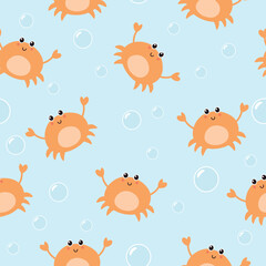 Fototapeta premium Seamless pattern with cute crab. Summer marine background. Vector illustration. It can be used for wallpapers, wrapping, cards, patterns for clothes and other.