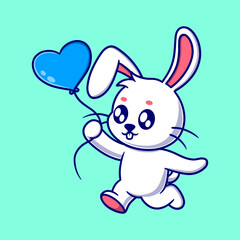 Obraz na płótnie Canvas Cute bunny with love balloon cartoon icon illustration