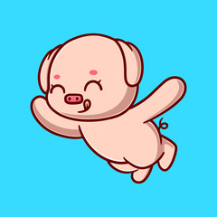 Cute fly pig cartoon icon illustration