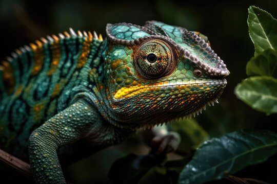 Stunning nature landscape, macro images, and a green chameleon. Generative AI