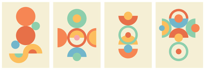 Playful backgrounds of abstract circle shapes. Brutal, modern, minimalist drawing. Geometric posters in a fashionable retro-brutalist style. Retro mini techno Schwartz style.