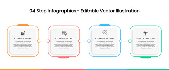 4 Steps Infographics Design Template - Graph, Pie chart, workflow layout, squire diagram, brochure, report, presentation, web design. Editable Vector illustration