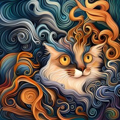 illustration of a cat on an abstract background