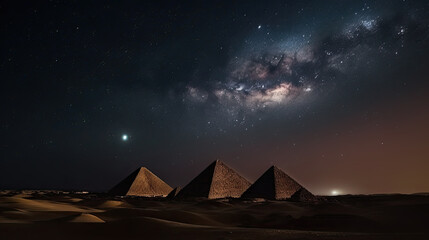 Night view of the Pyramids of Giza and the Milky Way, Generative AI