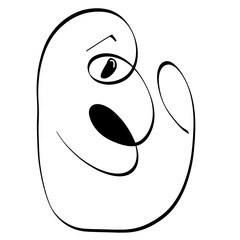 mustachioed bald man gazing intently at something in his hand or his fist, creative black abstract head