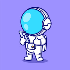 Cute astronaut with handphone cartoon icon illustration